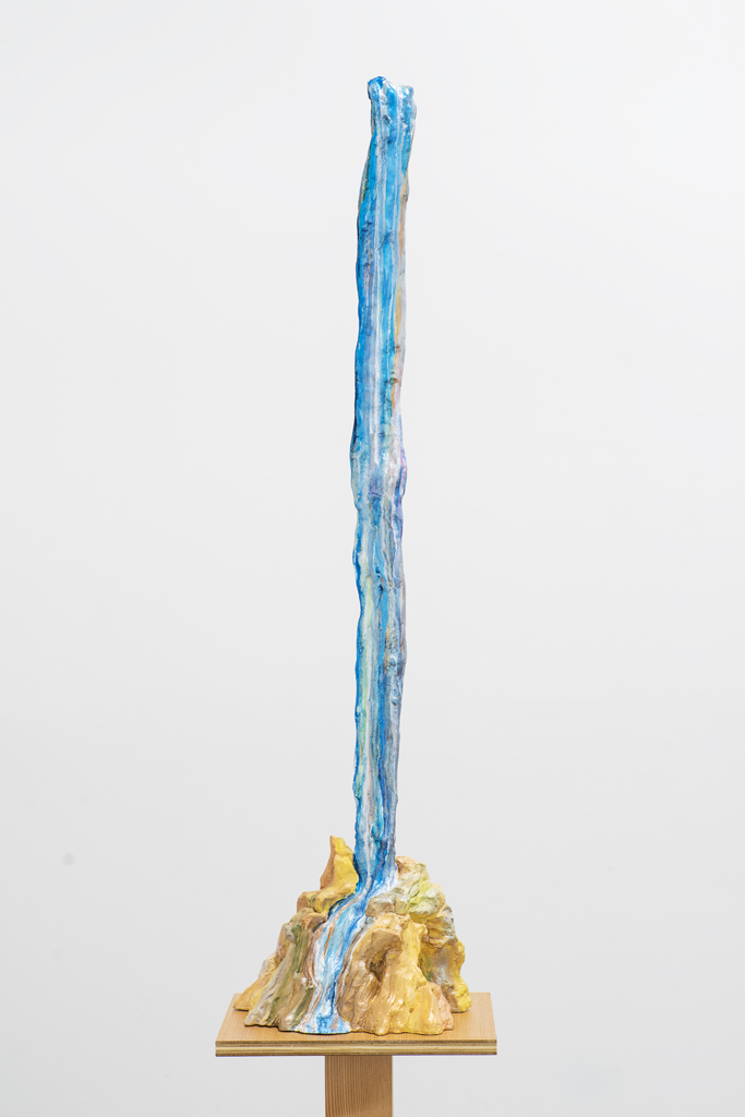 Flashe and acrylic on steel reinforced hydrocal and aqua resin, on wood stand, 80 3/4 x 14 3/4 x 13"..