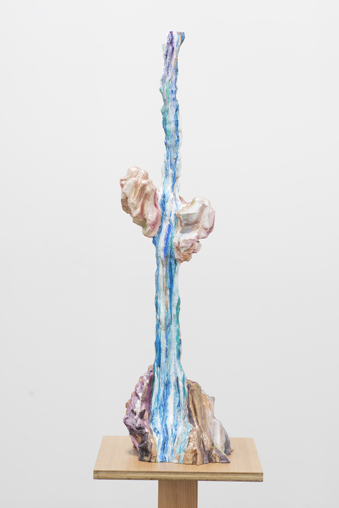 Flashe and acrylic on steel reinforced hydrocal and aqua resin, on wood stand, 76 x 13 x 13"..
