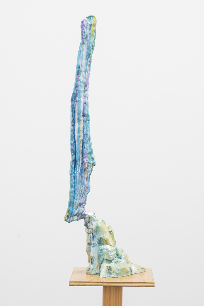 Flashe and acrylic on steel reinforced hydrocal and aqua resin, on wood stand, 65 x 26 x 27".