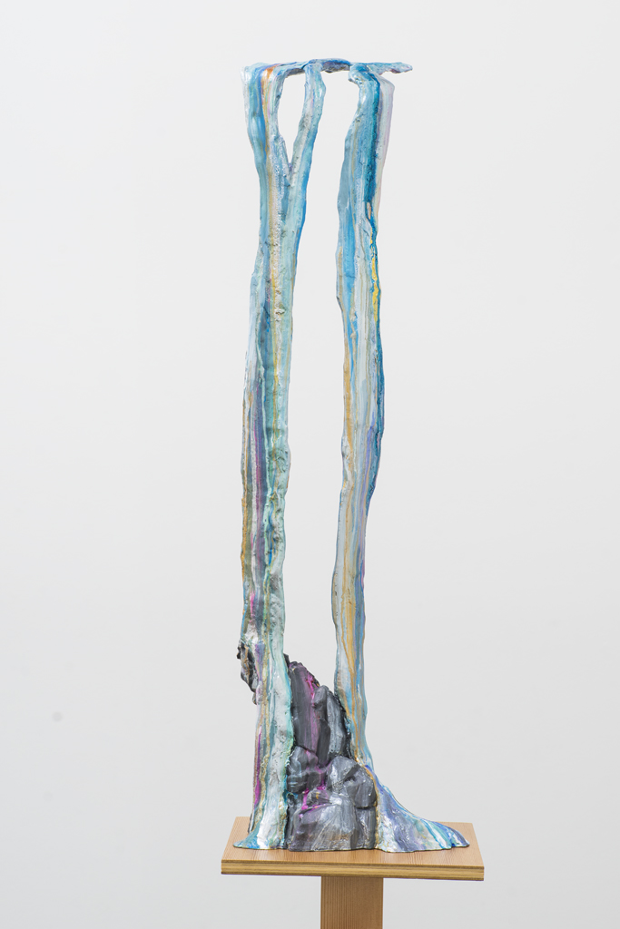 Flashe and acrylic on steel reinforced hydrocal and aqua resin, on wood stand, 82 x 13 x 16".